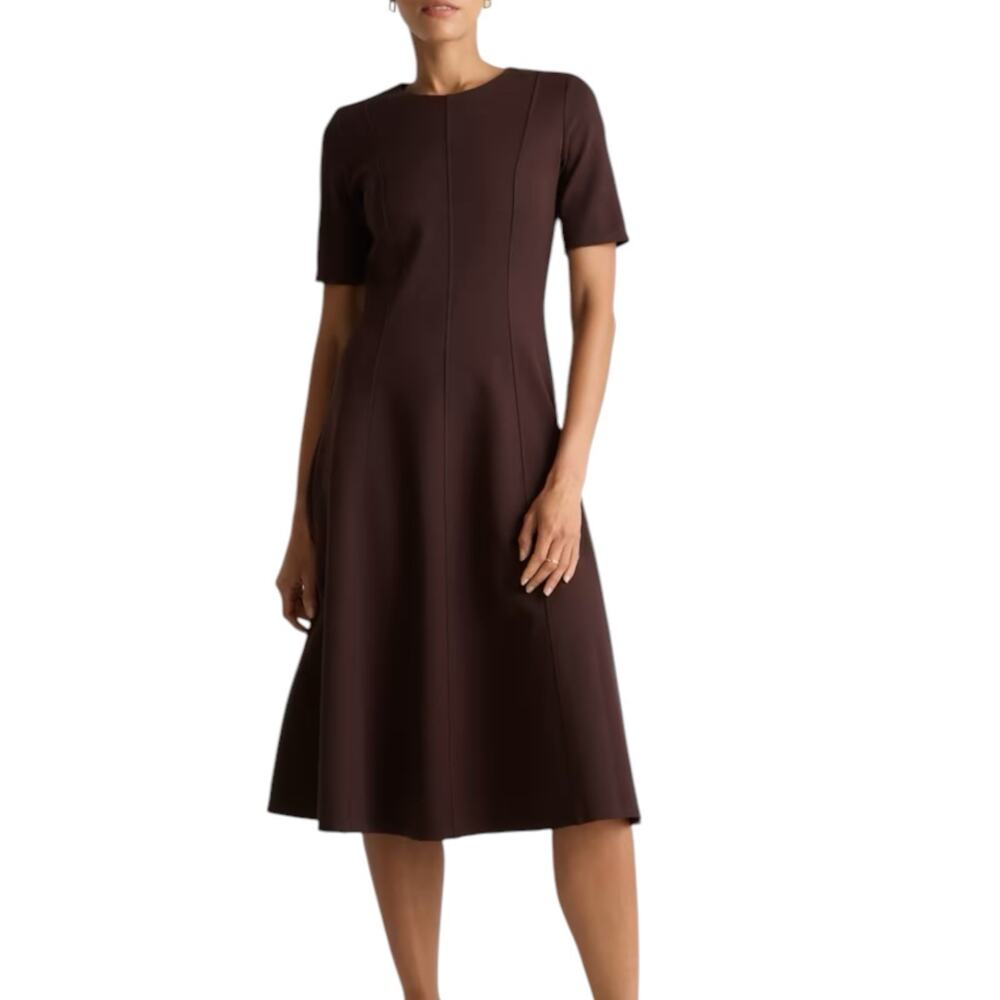 NWOT Quince Ultra-Stretch Ponte Short Sleeve Midi Dress Size Large Espresso